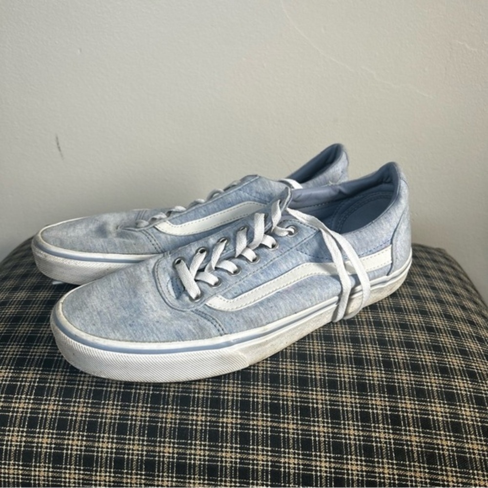 Vans Ward Low Top‎ Sneakers Ice Blue Chambray White Sidestripe Women 10